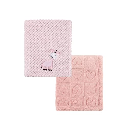 CREVENT 2Pcs 30X40 Cute Cozy Fluffy Warm Baby Blankets for Infants Toddlers Bedding Crib Cot Stroller Giraffe Sherpa Pink - Image 1