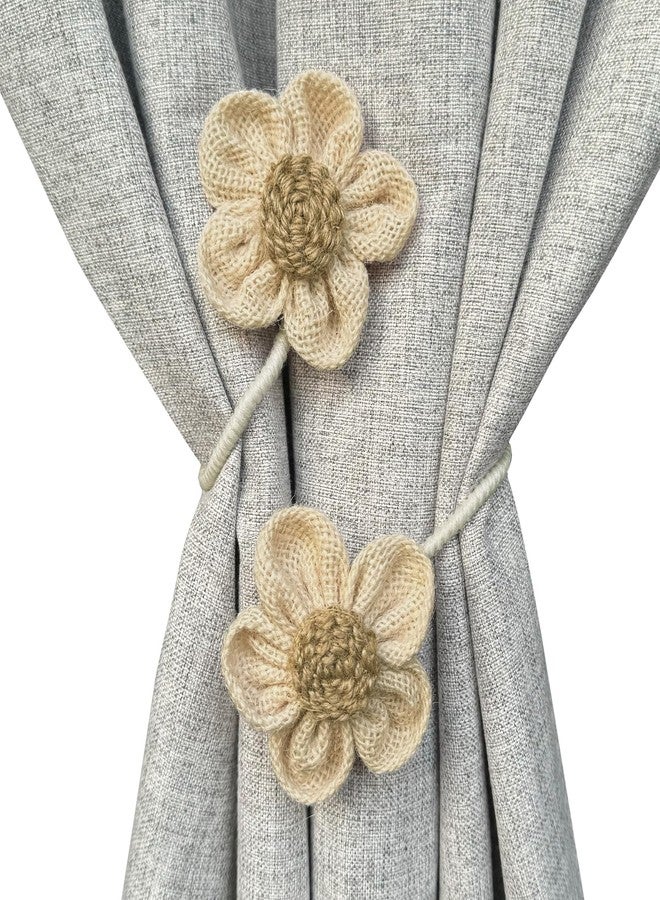 warmtone Curtain Tie Backs for Curtain Drapes, Boho Decor Holdback Farmhouse TieBacks for Blackout/Sheer Curtains, Jute Rope with Flower, Natural Decor Shabby Chic Drapery Holder, Pack-2 - Image 1