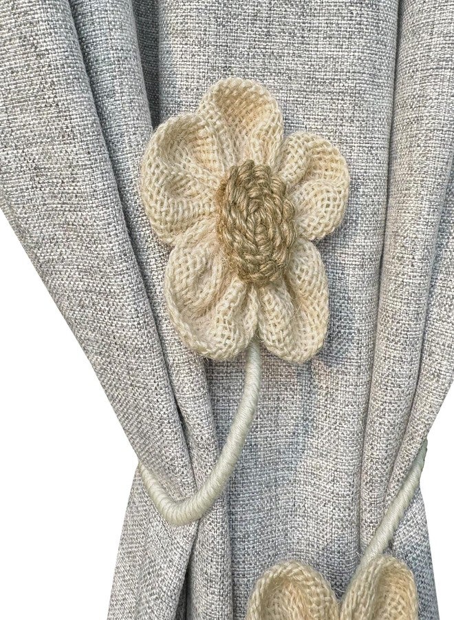 warmtone Curtain Tie Backs for Curtain Drapes, Boho Decor Holdback Farmhouse TieBacks for Blackout/Sheer Curtains, Jute Rope with Flower, Natural Decor Shabby Chic Drapery Holder, Pack-2 - Image 2