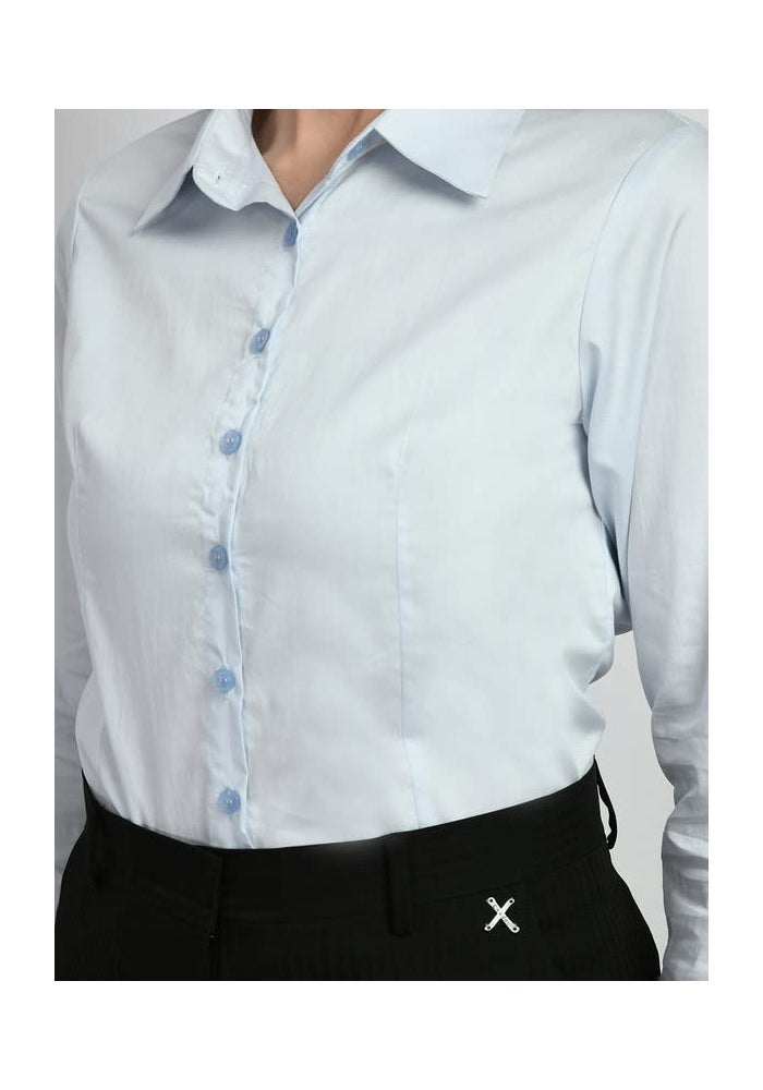 Exude Blue Solid Shirt for Women - Image 3