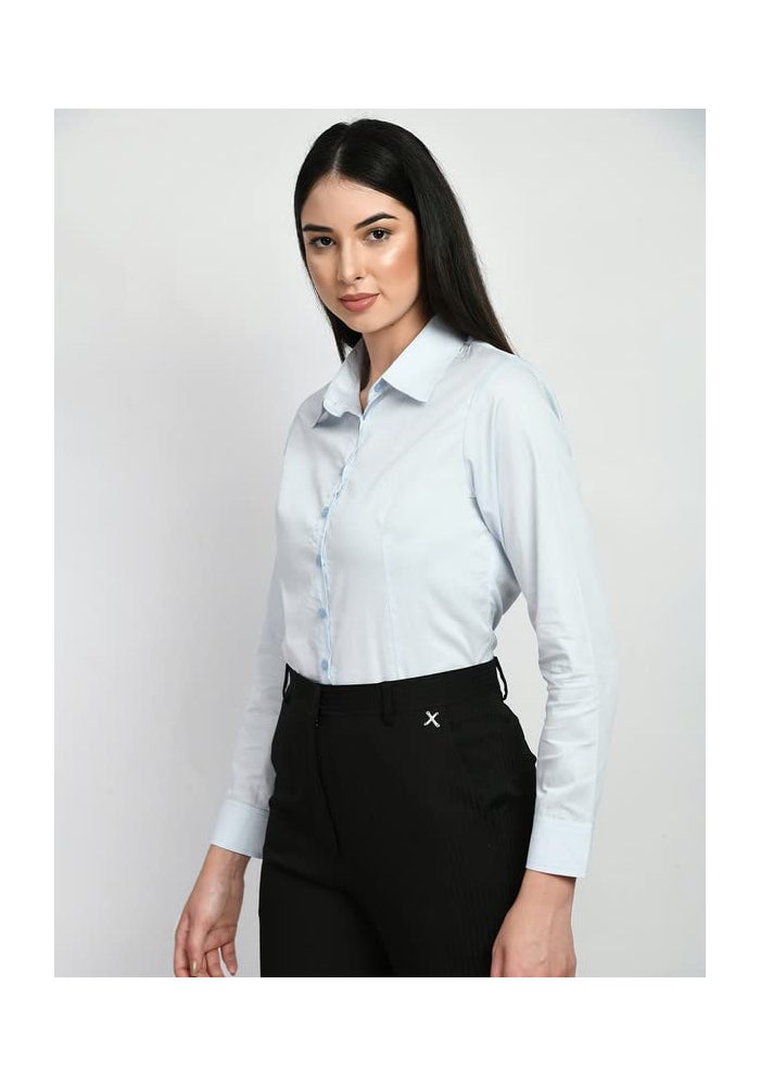 Exude Blue Solid Shirt for Women - Image 2