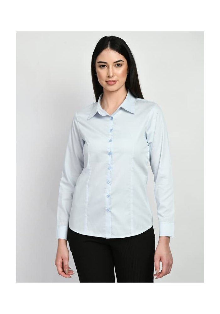Exude Blue Solid Shirt for Women - Image 5