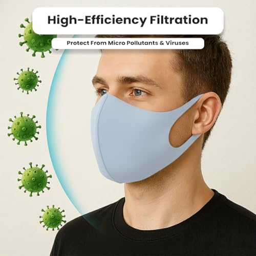 Yugan Anti Pollution Reusable and Washable Face Mask for Adult, Unisex, Soft Breathable Oxford Fabric (Blue - 6 Pcs - Adult) - Image 4