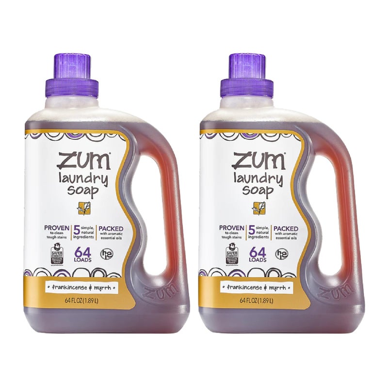ZUM Indigo Wild Zum Clean Laundry Soap - Plant-Based Liquid Laundry Soap - Contains Baking Soda, Essential Oils & Saponified Coconut Oil - Frankincense & Myrrh Scent - 64 fl oz (2 Pack) - Image 1