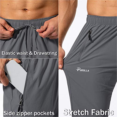 Pudolla Men's Workout Athletic Pants Elastic Waist Jogging Running Pants for Men with Zipper Pockets (Dark Grey Small) - Image 5