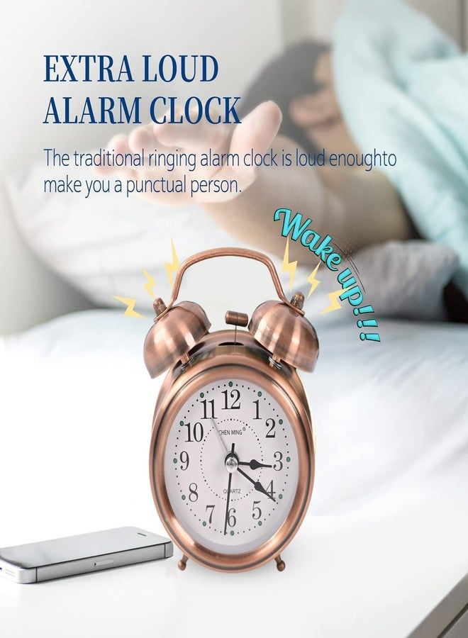 KBR ساعة منبه طاولة عتيقة من KBR بجرسين مزدوجين مع إضاءة LED ليلية، ساعة منبه تناظرية عالية الصوت، مثالية لغرف نوم الطلاب والأطفال (نحاسي)، 8×9 سم - Image 3