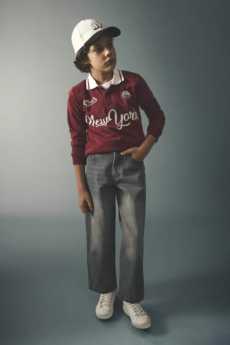 DeFacto Boy Regular Fit Printed Long Sleeve Polo T-Shirt