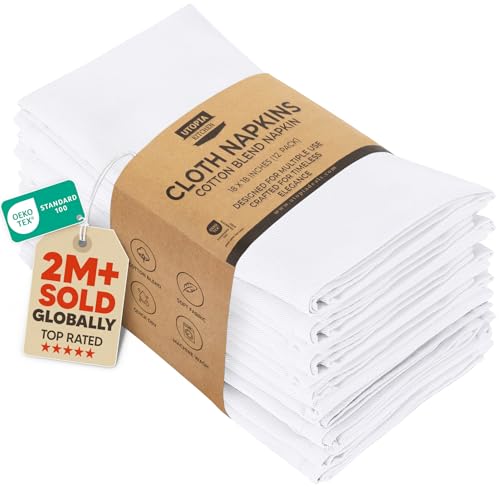 Utopia Kitchen White Cloth Napkins [12 Pack, 18x18 Inch] Absorbent Cotton Blend Washable and Reusable for Dinner, Restaurant, Lunch, Wedding and Hotel - Image 1
