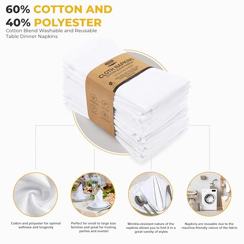 Utopia Kitchen White Cloth Napkins [12 Pack, 18x18 Inch] Absorbent Cotton Blend Washable and Reusable for Dinner, Restaurant, Lunch, Wedding and Hotel - Image 4
