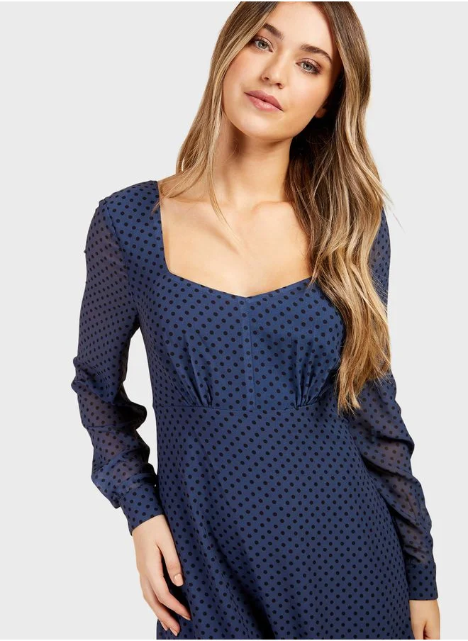 Little Mistress Square Neck Printed Dress