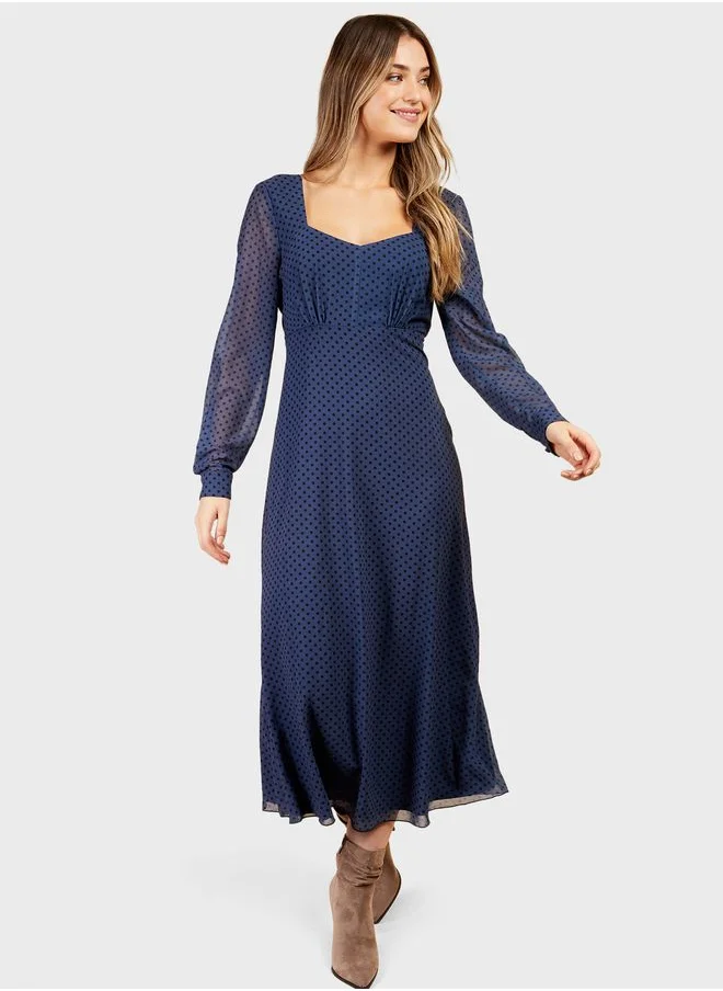 Little Mistress Square Neck Printed Dress