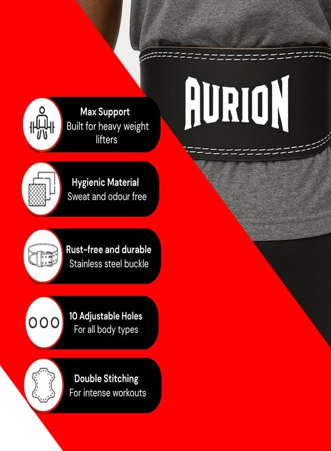 Aurion Gym Belt for Weight Lifting Super Black with Adjustable Double Pronged Buckle for Men and Women Deadlift Belt with Lower Back Support & 4mm EVA Padding for Optimal Back and Core Support (L/XL) - Image 3