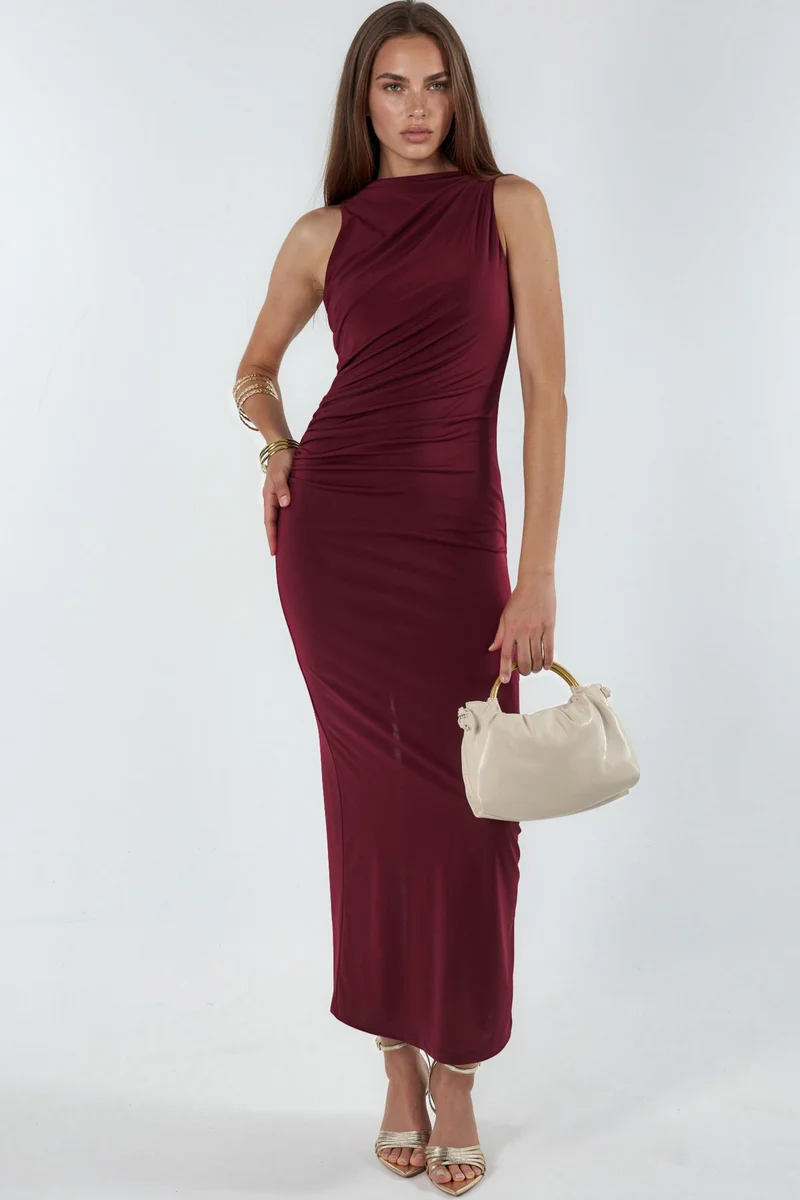 Hiccup Ruched Detail Bodycon Maxi Dress