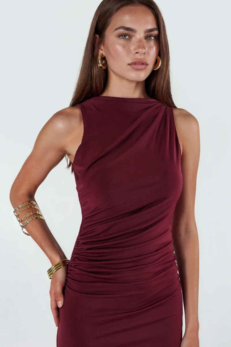 Hiccup Ruched Detail Bodycon Maxi Dress