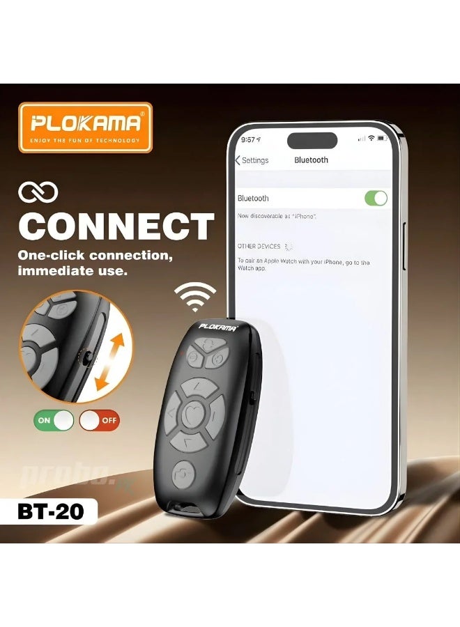 Plokama BT-20 10M Range Bluetooth Remote Control for Smartphones Wireless With Camera Shutter, Video Control, Media Navigation Portable Remote for Android & iOS Devices - Image 3