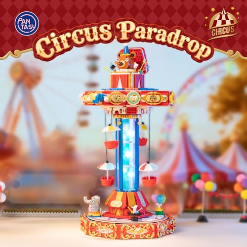 PANTASY Circus Paradrop Building Block Set Retro Carnival Display Model with LED Lights Motorized Moving Ride Colorful Star Columns Magic Box Teddy Bear TypeC Powered Interactive Adult Collector - Image 5
