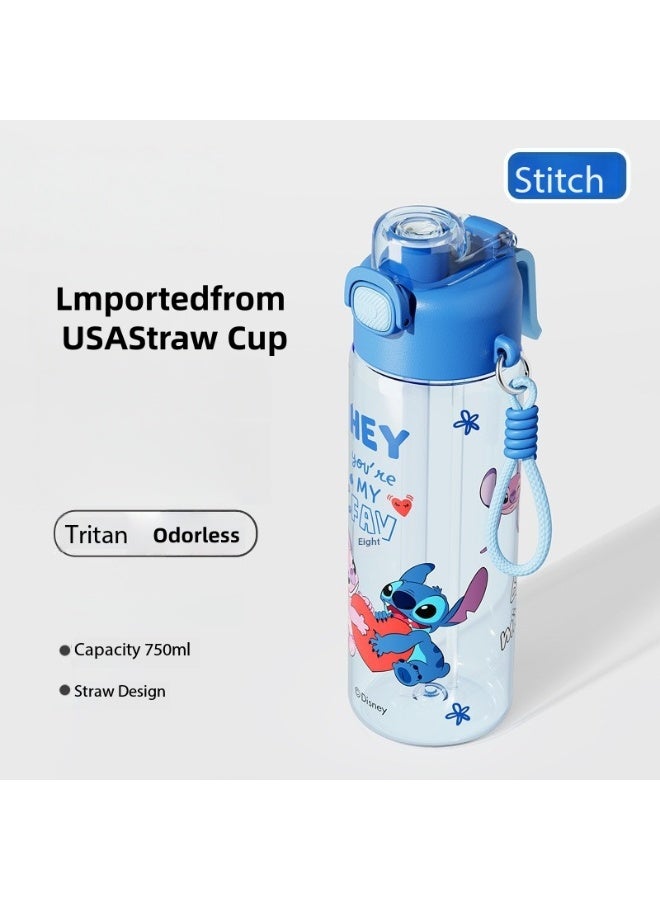Stitch 2-in-1 750ml Spray Water Bottle Portable Outdoor Sports Spray Water Bottle Suitable for Students and Various Outdoor Activities Features Volume Markings suitable for all ages and genders (blue) - Image 2