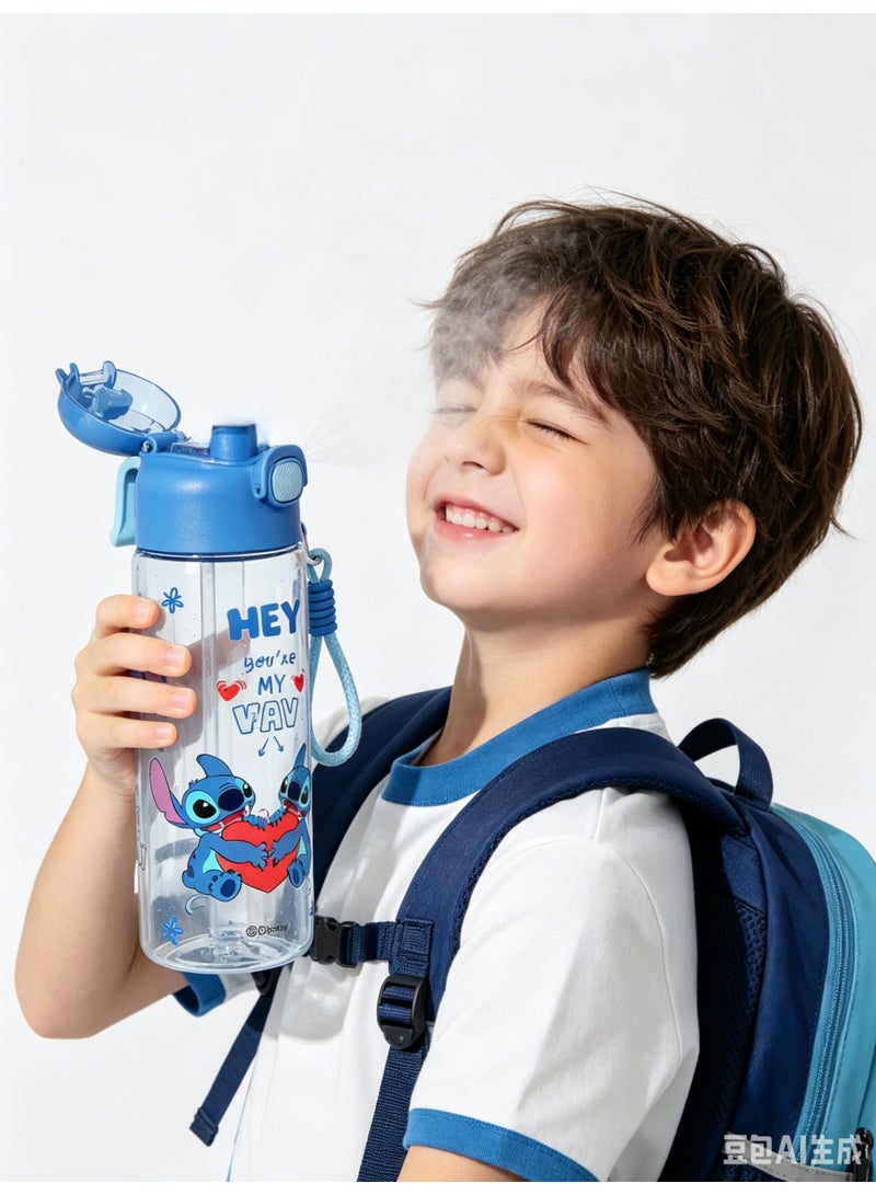 Stitch 2-in-1 750ml Spray Water Bottle Portable Outdoor Sports Spray Water Bottle Suitable for Students and Various Outdoor Activities Features Volume Markings suitable for all ages and genders (blue) - Image 3