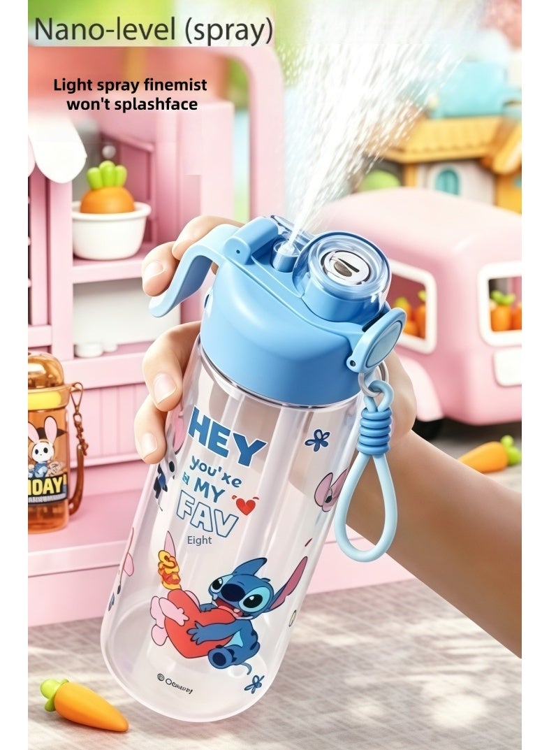 Stitch 2-in-1 750ml Spray Water Bottle Portable Outdoor Sports Spray Water Bottle Suitable for Students and Various Outdoor Activities Features Volume Markings suitable for all ages and genders (blue) - Image 1