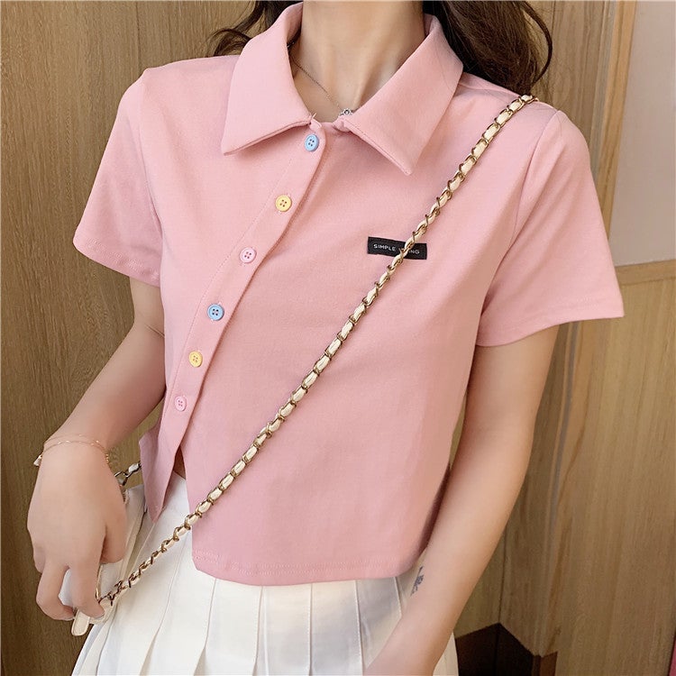 2024 Summer Cotton Polo Tee Slim Fit Women Light green - Image 2