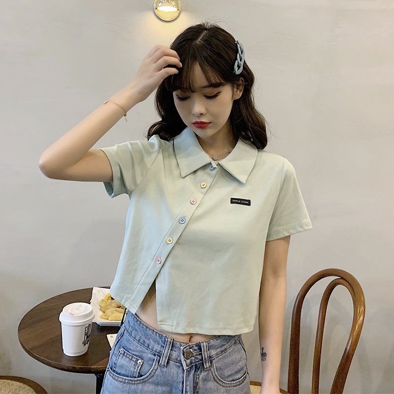 2024 Summer Cotton Polo Tee Slim Fit Women Light green - Image 1