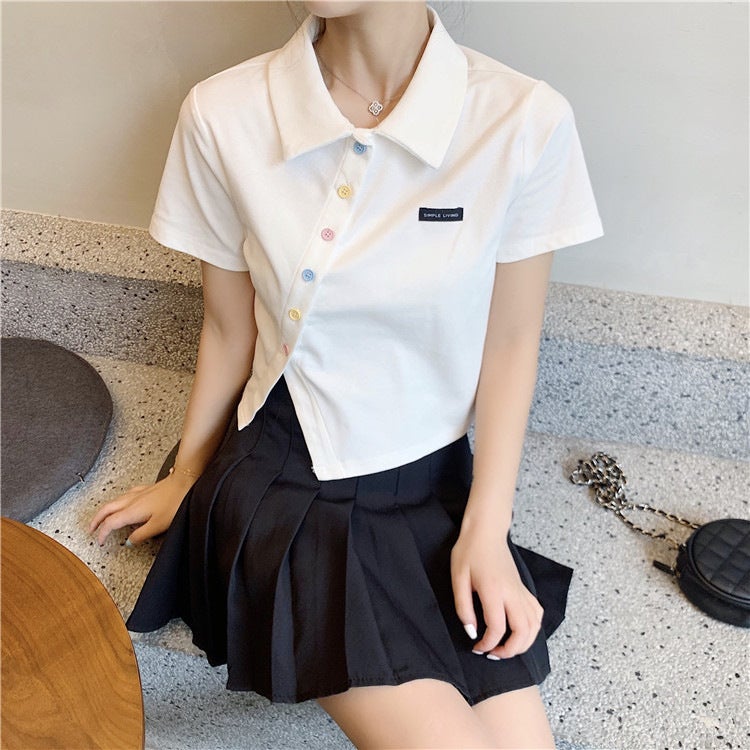 2024 Summer Cotton Polo Tee Slim Fit Women Light green - Image 4