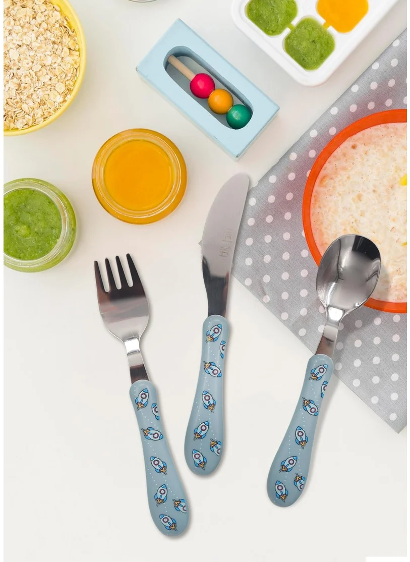 The Mia Baby Cutlery Set Rocket 3 Pieces