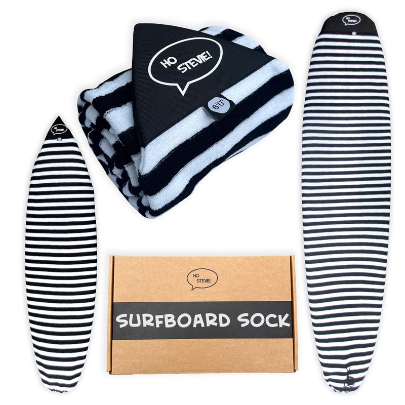 Ho Stevie! Surfboard Sock Cover - Light Protective Bag for your Surf Board (Black/White, 6'0") - Image 1