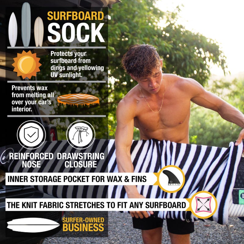 Ho Stevie! Surfboard Sock Cover - Light Protective Bag for your Surf Board (Black/White, 6'0") - Image 2