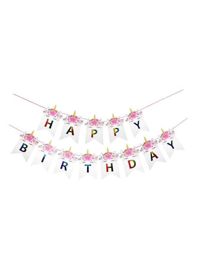 Goldedge Unicorn Happy Birthday Banner Floral Unicorn Design with Pink Ribbon 42-Inch Adjustable Party Décor - Image 1