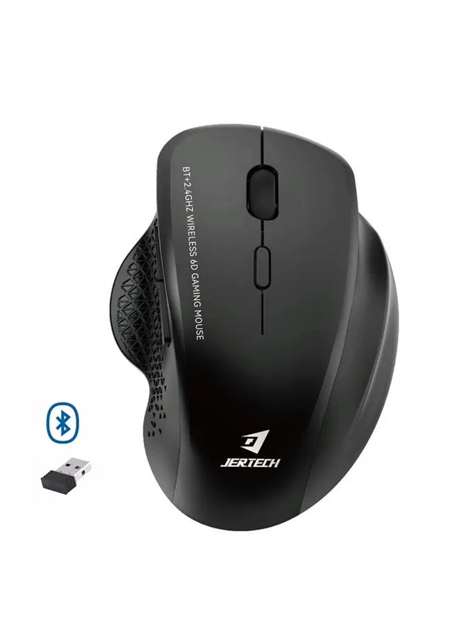 JERTECH W500 Wireless Mouse – Dual Mode Bluetooth & 2.4G – Silent Click – Rechargeable USB-C  – Ergonomic for Office & Casual Gaming – Black - Image 1