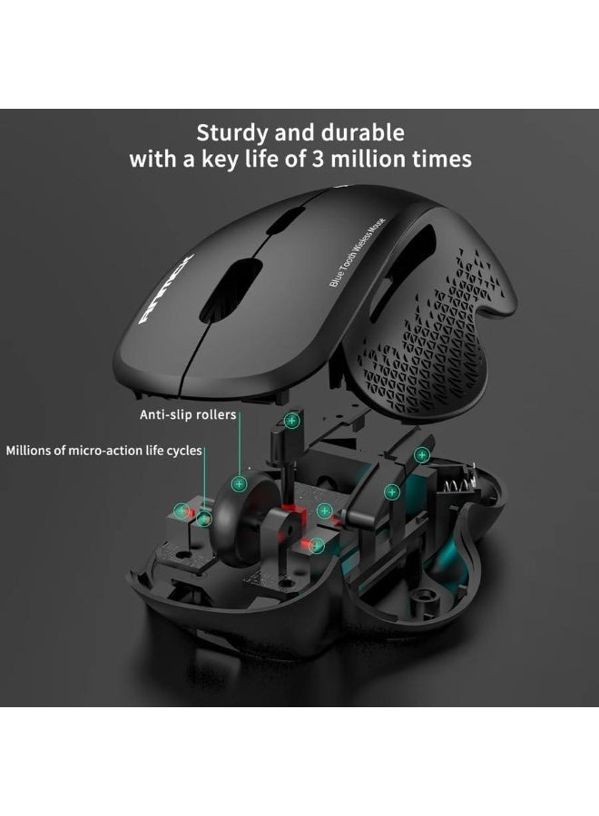 JERTECH W500 Wireless Mouse – Dual Mode Bluetooth & 2.4G – Silent Click – Rechargeable USB-C  – Ergonomic for Office & Casual Gaming – Black - Image 4