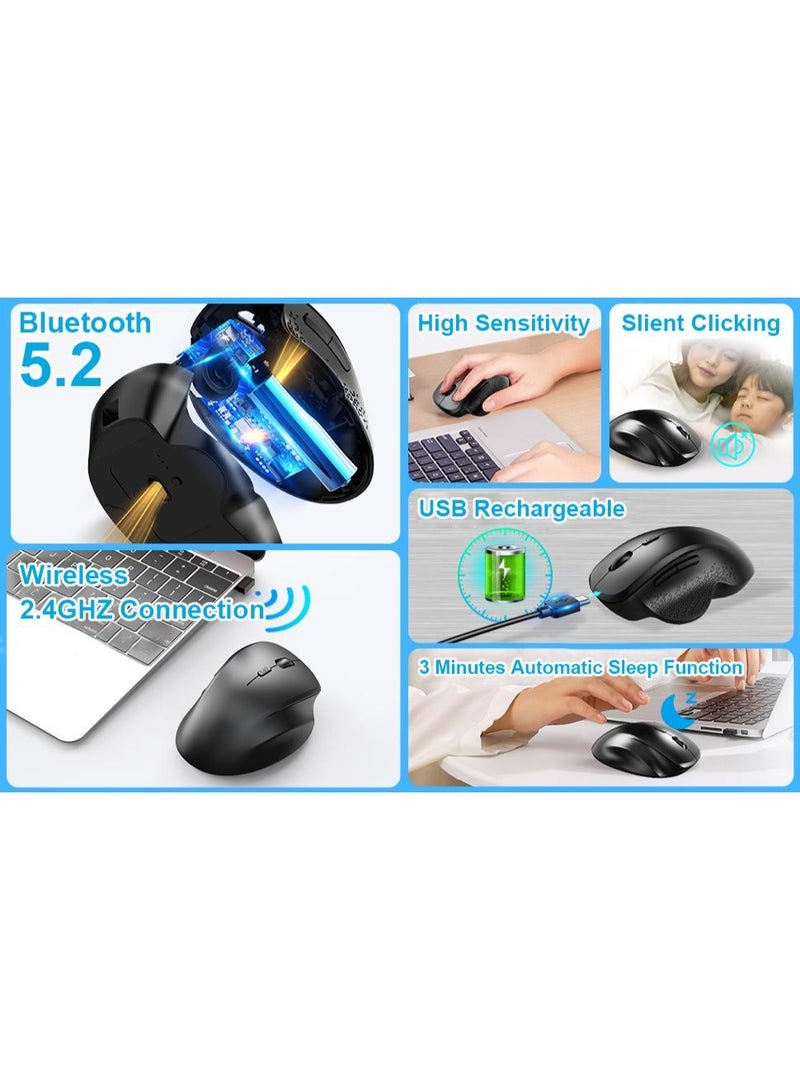JERTECH W500 Wireless Mouse – Dual Mode Bluetooth & 2.4G – Silent Click – Rechargeable USB-C  – Ergonomic for Office & Casual Gaming – Black - Image 3