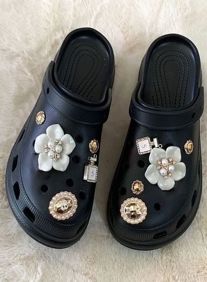 12 Pcs Bling Shoe Charms for Women, Bling Croc Charms Pearl Shoe Charms with Shoe Chains Crystal Rhinestone Shoe Charms DIY Shoe Decoration Charms for Croc Clog Sandals Fit Party Favors Birthday Gifts - Image 5