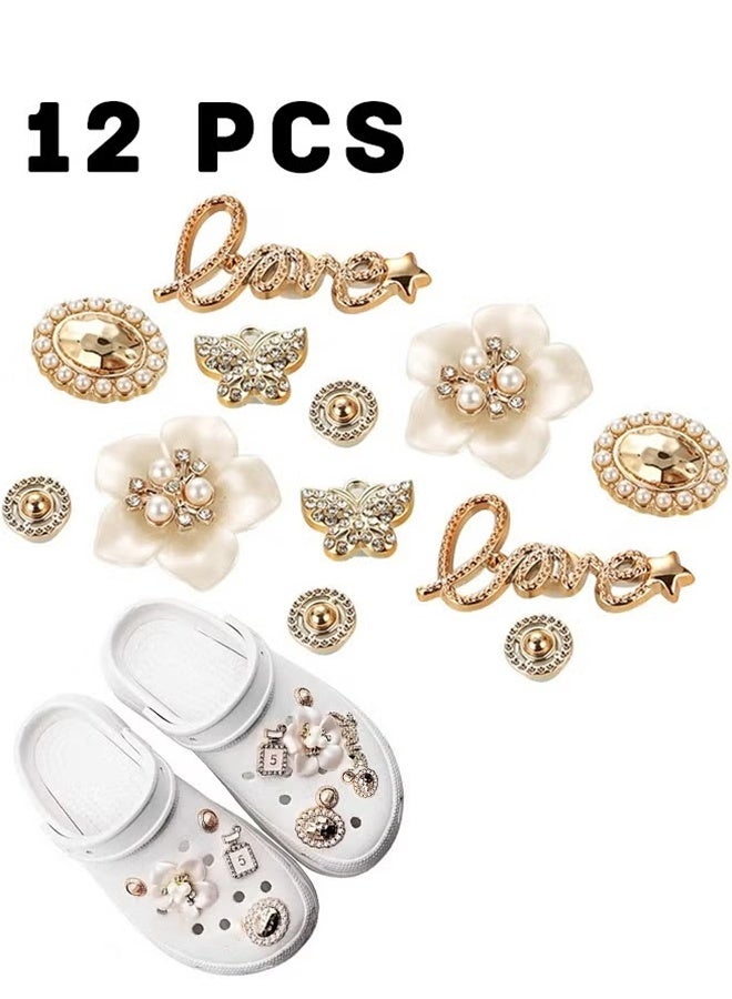 12 Pcs Bling Shoe Charms for Women, Bling Croc Charms Pearl Shoe Charms with Shoe Chains Crystal Rhinestone Shoe Charms DIY Shoe Decoration Charms for Croc Clog Sandals Fit Party Favors Birthday Gifts - Image 1