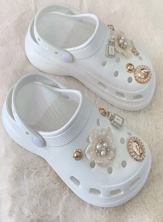 12 Pcs Bling Shoe Charms for Women, Bling Croc Charms Pearl Shoe Charms with Shoe Chains Crystal Rhinestone Shoe Charms DIY Shoe Decoration Charms for Croc Clog Sandals Fit Party Favors Birthday Gifts - Image 3