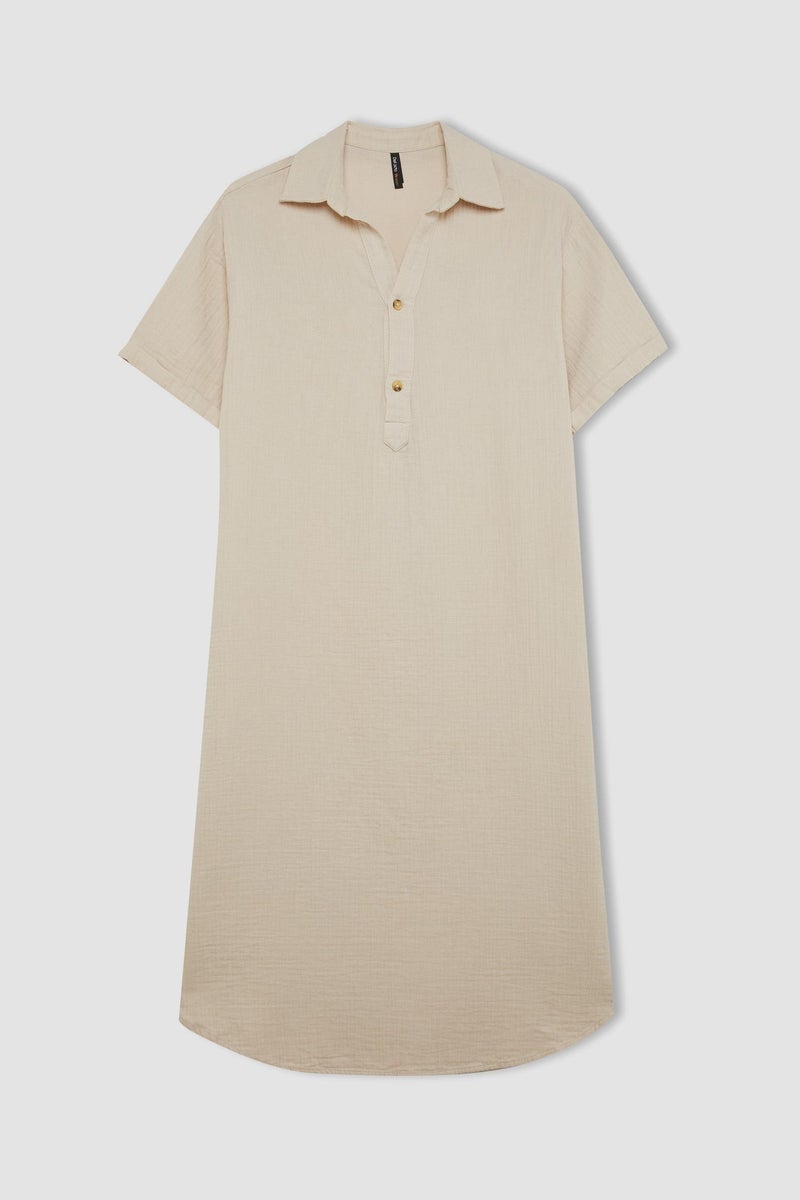 DeFacto Woman Regular Fit Polo Collar Muslin Double Sleeves Dress - Image 5