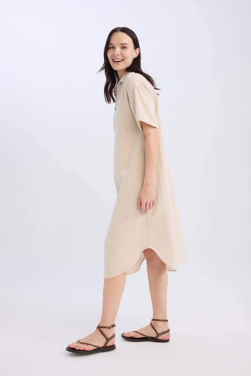DeFacto Woman Regular Fit Polo Collar Muslin Double Sleeves Dress - Image 4