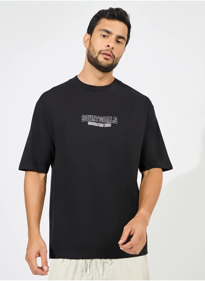 ستايلي Cotton Rich Chest Printed Oversized Athleisure T-Shirt