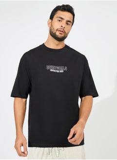 Styli Cotton Rich Chest Printed Oversized Athleisure T-Shirt  - Image 1