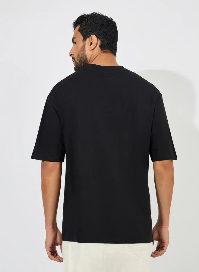 Styli Cotton Rich Chest Printed Oversized Athleisure T-Shirt