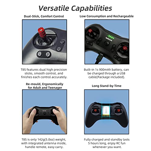 Radiolink T8S 8 Channels 2.4G RC Pocket Size Transmitter and Receiver R8EF RX, Radio Remote Controller, Built-in Rechargeable 1S Battery for Quad Drone/Airplane/Car/Boat/Robot and More (M2 Left Hand) - Image 2