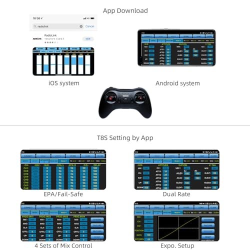 Radiolink T8S 8 Channels 2.4G RC Pocket Size Transmitter and Receiver R8EF RX, Radio Remote Controller, Built-in Rechargeable 1S Battery for Quad Drone/Airplane/Car/Boat/Robot and More (M2 Left Hand) - Image 4