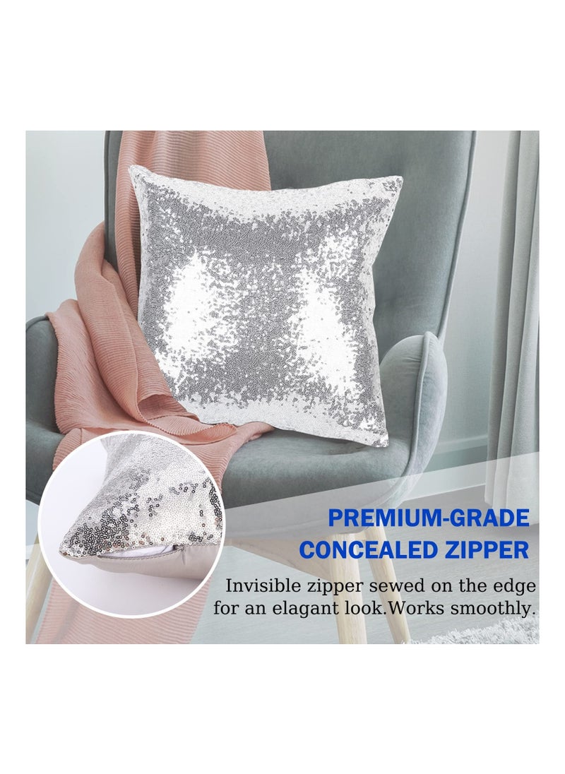 Y&D Sparkling Sequins Pillow Covers Luxury Home Satin Throw Covers Set of 2 Hidden Zipper Case for Couch Wedding Bed Living Room Party Sofa Decor  - Image 3
