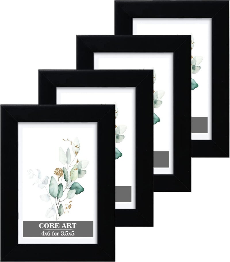 CORE ART 4x6 Black Picture Frame Set of 4,Display Pictures 3.5x5 with Mat or 4 x 6 without Mat,Multi Photo Frames Collage for Wall or Tabletop Display - Image 1