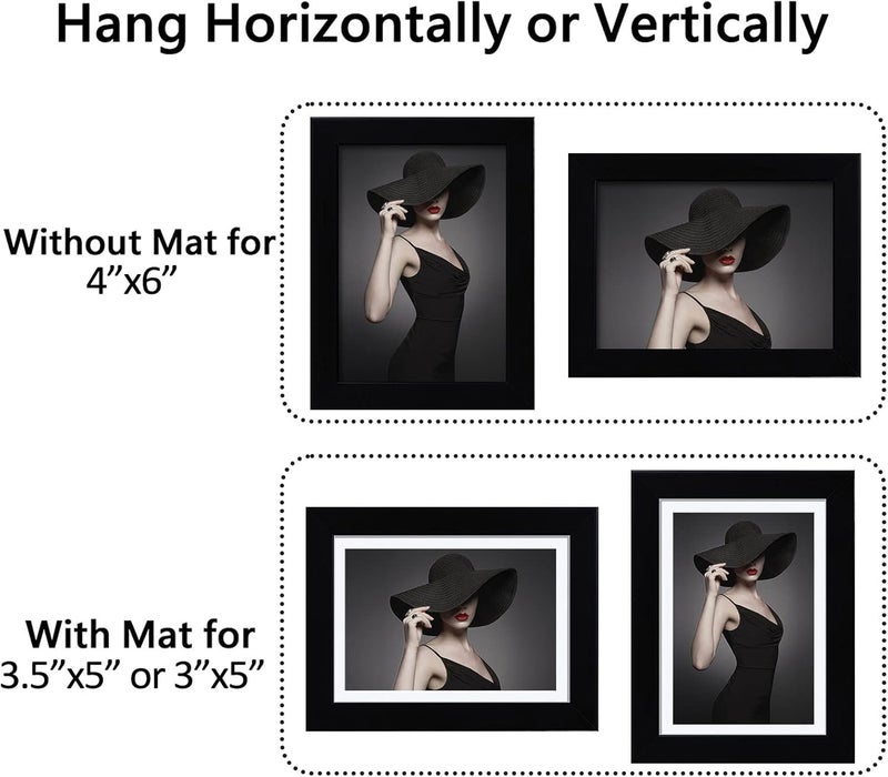 CORE ART 4x6 Black Picture Frame Set of 4,Display Pictures 3.5x5 with Mat or 4 x 6 without Mat,Multi Photo Frames Collage for Wall or Tabletop Display - Image 4