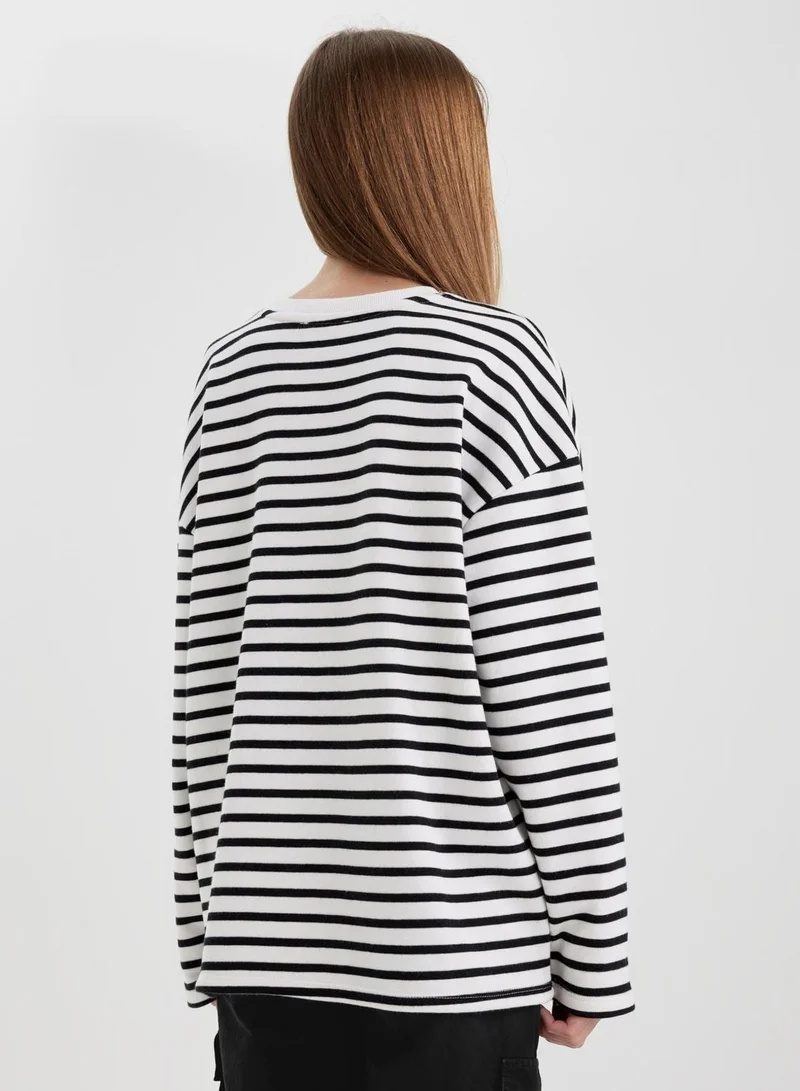 DeFacto Oversize Fit Crew Neck Striped Thick Sweatshirt Fa
