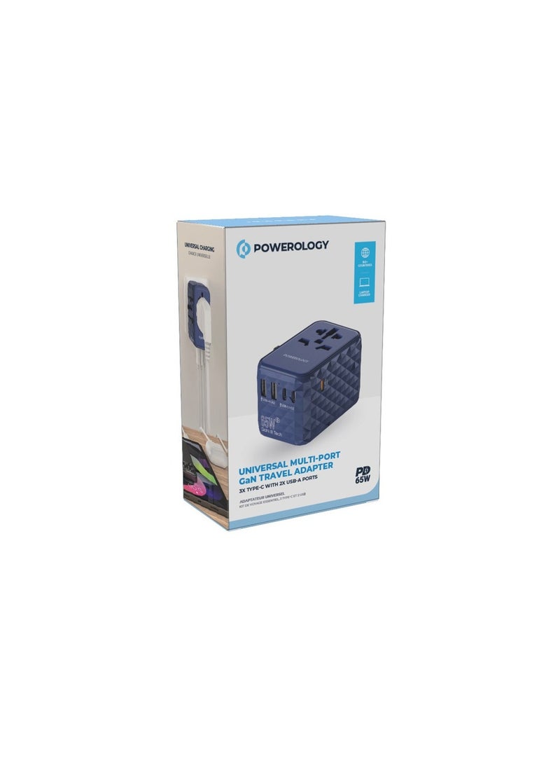 Powerology Universal Multi-Port Travel Adapter PD 65W ( 3X Type-C / 2X USB-A Ports )  - Image 2