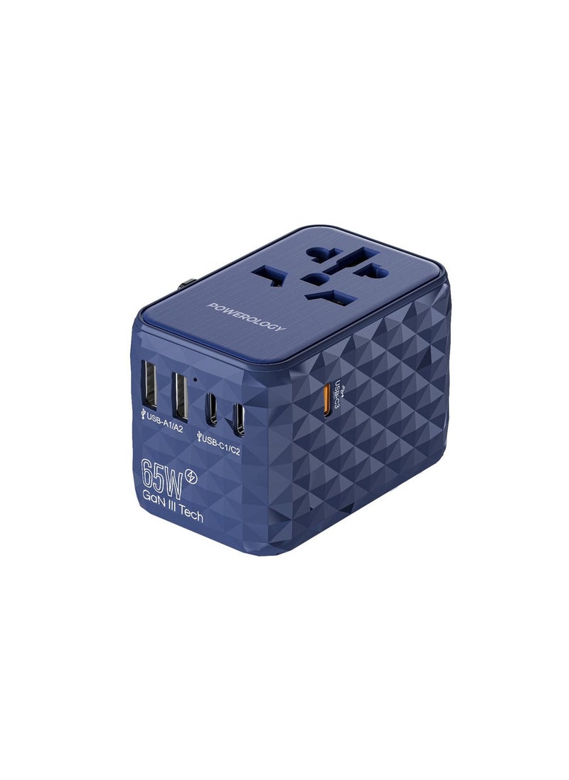 Powerology Universal Multi-Port Travel Adapter PD 65W ( 3X Type-C / 2X USB-A Ports )  - Image 1