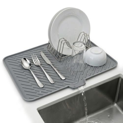 KITCH & KIN Large Silicone Dish Drying Mat for Kitchen Sink 23 × 17 Inches, Silicone Kitchen Drying Mat with Drain Lip, Dish Drainer Mat for Utensils Plates Cups, Non Slip Sink & Counter Drying Mat - Image 1